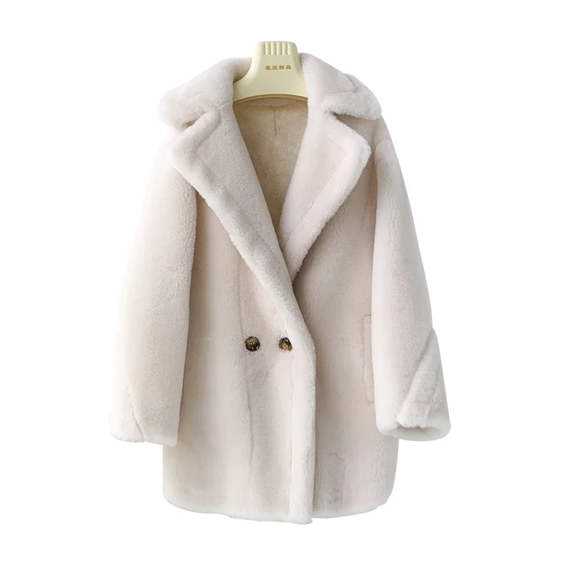 Mホーム フルウール テディベア スレアリングコート レディース ミドル丈 ルーズ ファー＆レザー インテイテッド アウターウェア 冬用保温