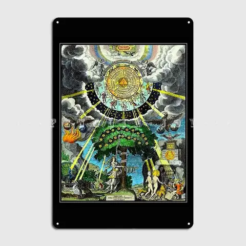 Alchemical Hermetric And Mystical Emblems Print Metal Sign Cinema Garage Garage Decoration Kitchen Designing Tin Sign Poster