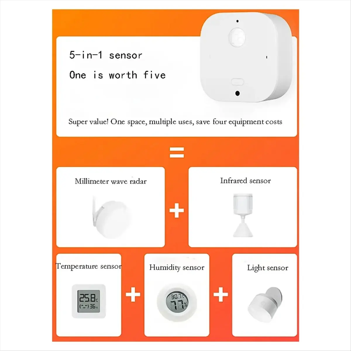 OK For Xiaomi Mijia Optimist Smart Home, Millimeter Waveradarinfrared Temperature Humidity Light 5 In-One Enhanced Sensor