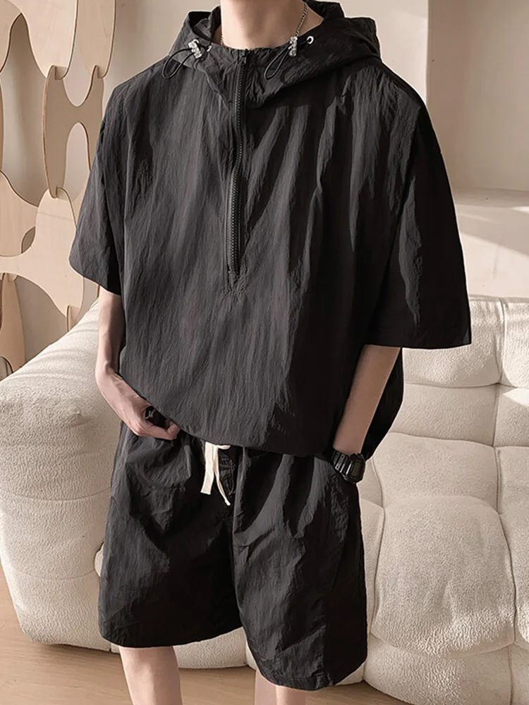 

Комплект из футболки-худи на молнии и шорт из ледяного шелка для подростков: защита от солнца, быстросохнущий, для летних видов спорта и активного отдыха