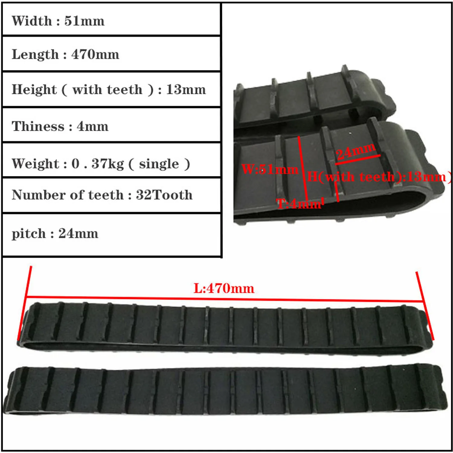 Pure Rubber Track Closed rubber track DIY Tank Model Robot Tank Track Belt Wheel Accessories For Big Load Tracked Vehicle T007