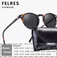 Gafas redondas teñidas para miopía, lentes negras para hombre, gafas graduadas terminadas para miopía, gafas de sol Retro para conducir con sombra para exteriores