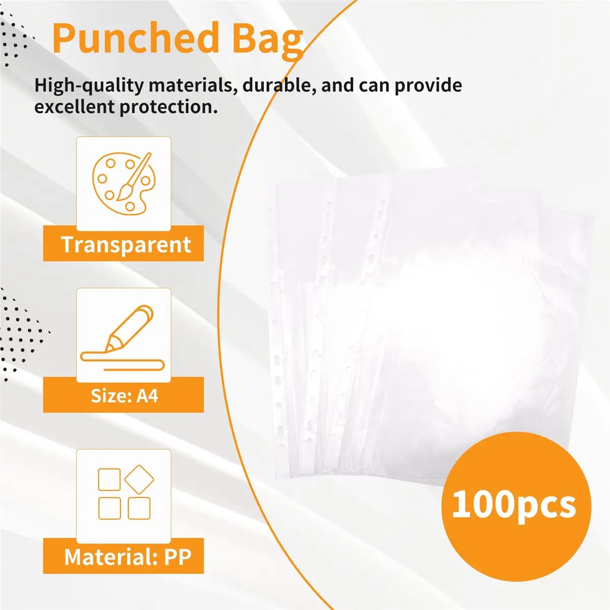 feelfeel 100pcs A4 PP Punched Punch Pockets Folders Filing Wallets Sleeves Bag Transparent 0.03mm