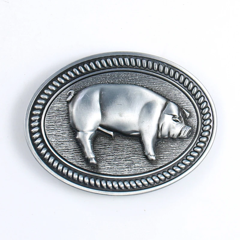 Geometry Oval Embossed Chinese Zodiac Pig Animal Boar Swine Zinc Alloy Metal Belt Buckle Funny Jeans Belt Accessory Clasp Supply