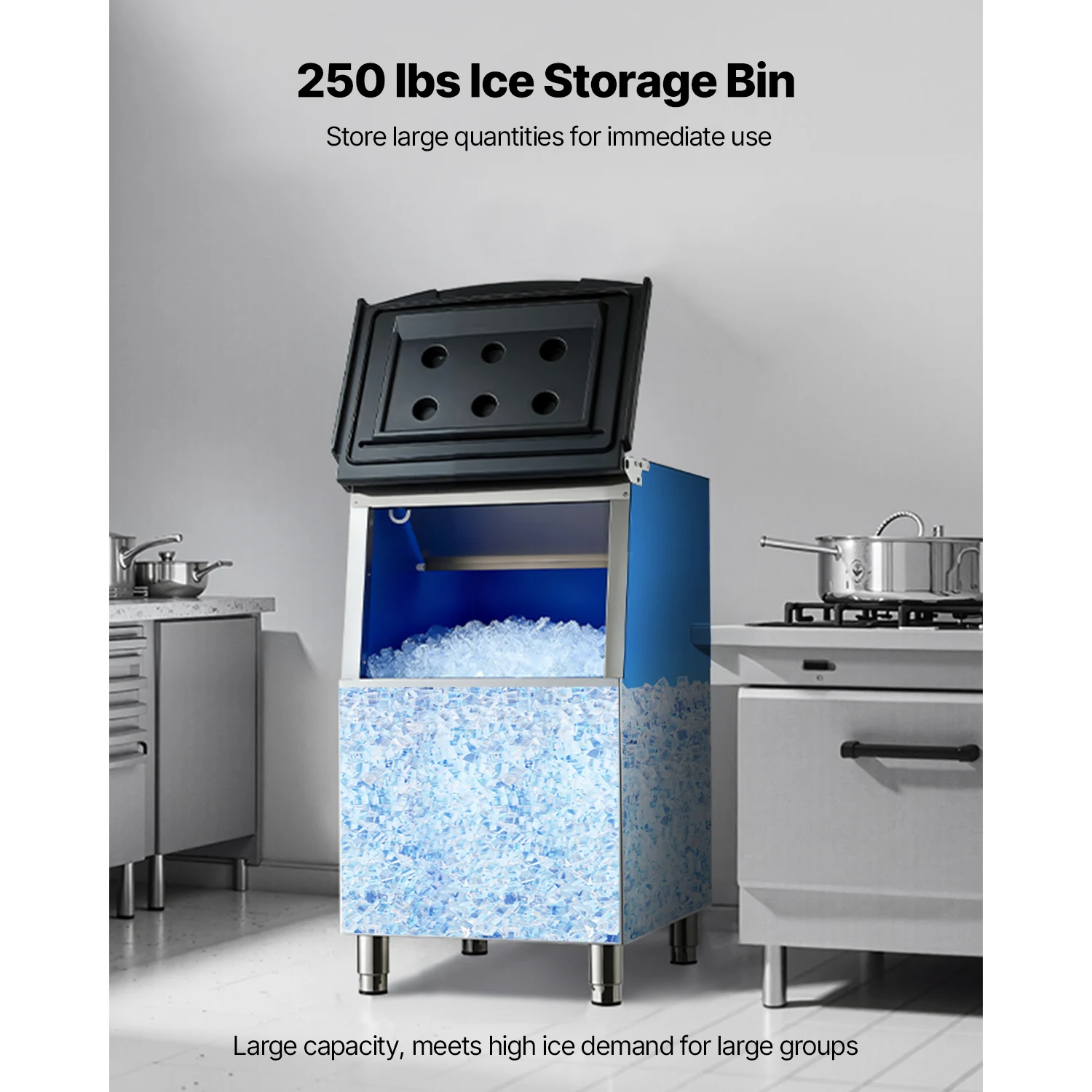 Máquina de Hielo Comercial SucceBuy de 250 Libras con Depósito de Almacenamiento, Máquina de Hielo de Acero Inoxidable con Filtro para el Hogar, Bar, Hotel