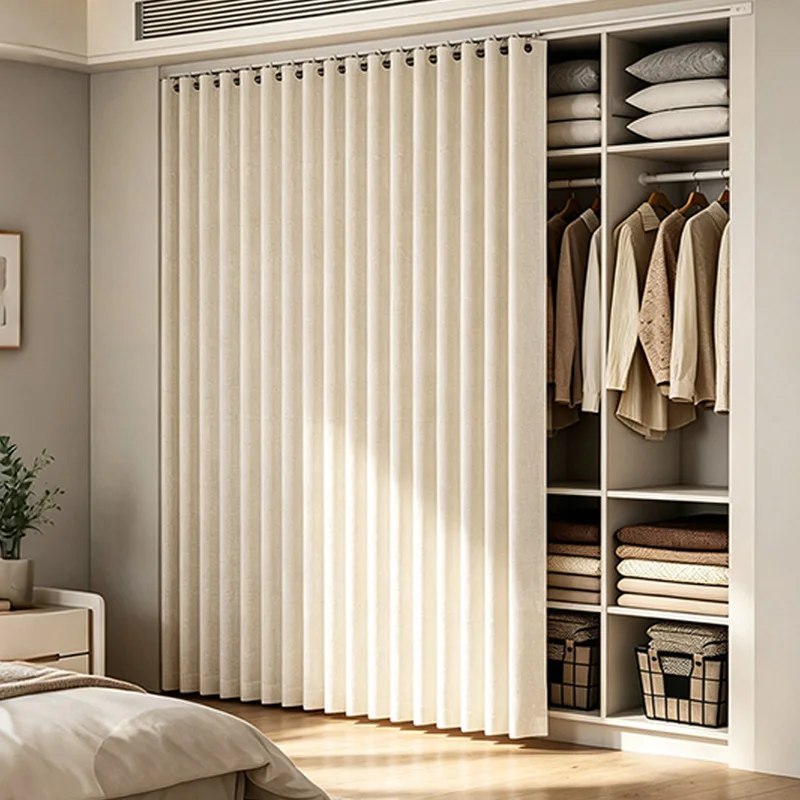 Wardrobe Dustproof Curtain Slide Rail Privacy Screen For Open Cabinet Utility Room Hide Household Clutter Home Storage Decor