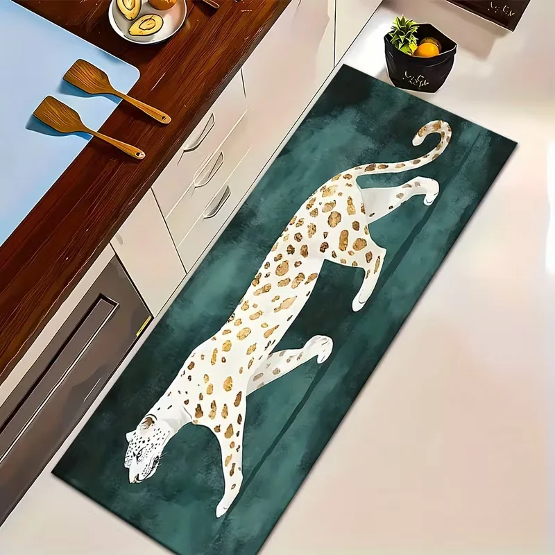 Luxury Leopard Print Runner Rug Realistic Golden Spotted Panther Non Slip Kitchen Mat Chic Modern Home Decor