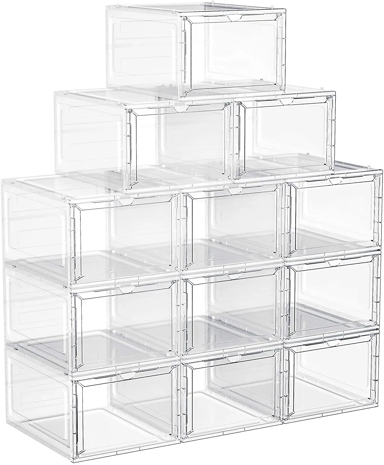 6-12 Pack Shoe Boxes Clear Plastic Stackable Case,Organizer for AJ Sneakers, Fit US 12 closet organizer drawer NJ/CA Delivery