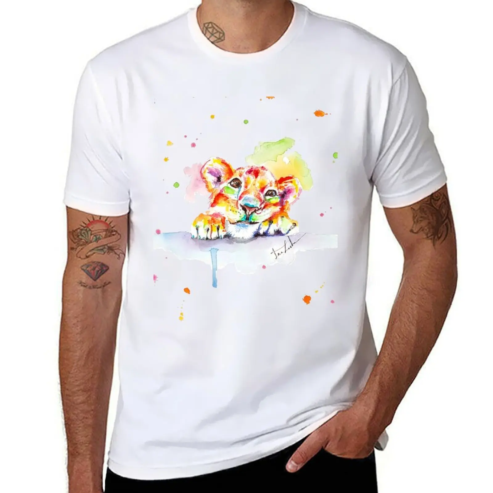 for T-Shirt for shirts shirts t man cub man vintage man graphic t t shirt soft cotton for lion Colorful watercolor