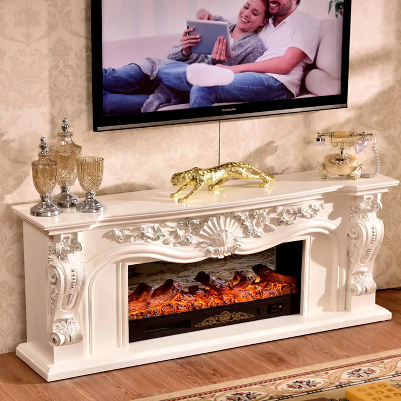 Fireplace Set W160cm Wooden Mantel Electric Firebox Burner Artificial LED Optical Flame Heating Chimneypiece TV Stand Bench