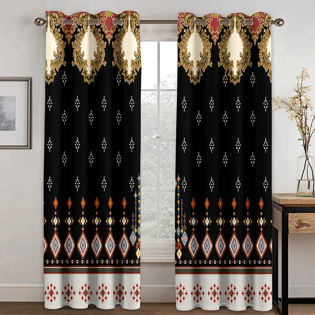 

Eritrean Bohemia Boho Saba Barquote Abstract Ethiopian 2Pcs Window Curtains For Kids Bedroom Living Room Bathroom Kicthen Door