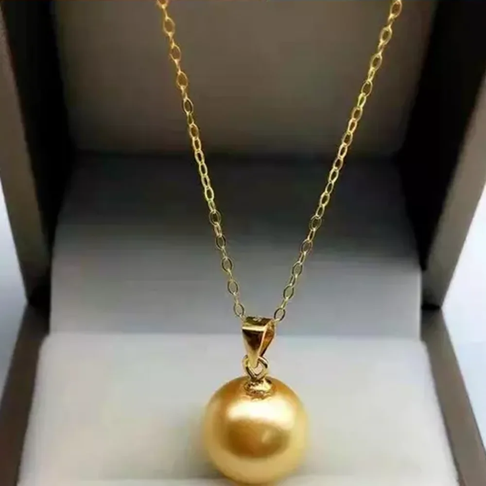 Simple style AAAA 11-12mm 10-11mm South Sea Round Yellow Pearl Pendant Necklace 18inch 925s