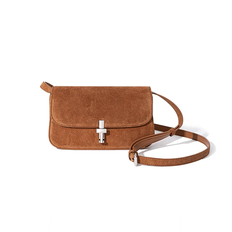 Autumn and winter frosted leather shoulder bag with niche design, high-end crossbody bag, genuine leather women's bag