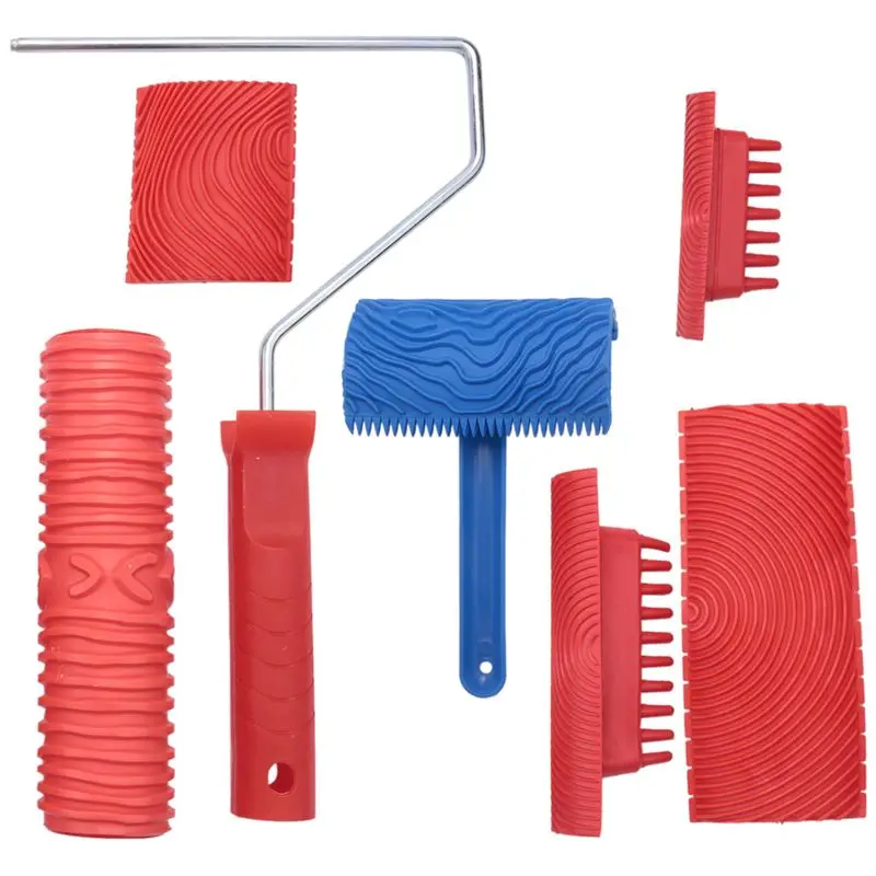 AEE4-Wood Grain Tool Set, 6Pcs 7 Inch Graining Painting Tool Wood Texture Paint Roller Wood Pattern Tools For Wall Room Art
