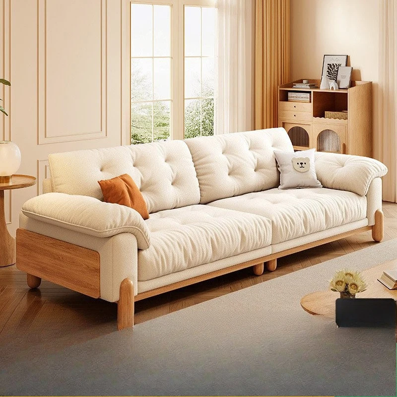 

Log wind cloud sofa Japanese straight row removable and washable cat scratching cloth living room fabric solid wood sofa