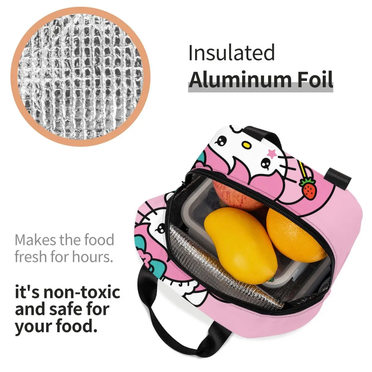 Wadah makanan untuk kerja, wadah makanan anak-anak, wadah makanan stroberi aluminium Foil untuk pria, Hello Kitty