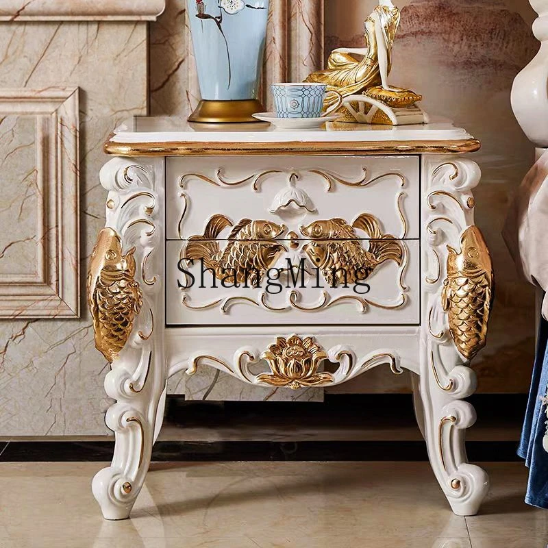 

CL villa solid wood carving flower double pumping locker storage cabinet gold bedside table