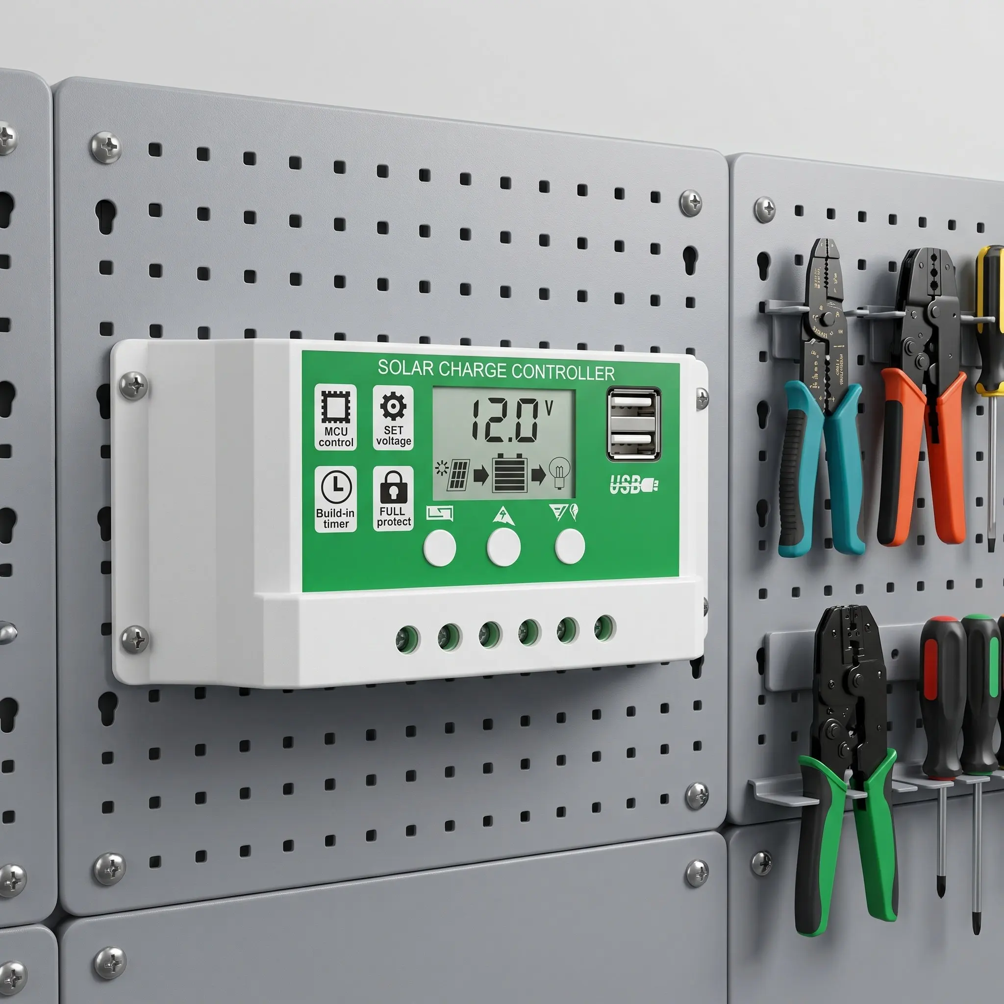 12V 10A Solar Charge Controller with Auto Battery Recognition LCD Display Dual USB Ports for Lithium
