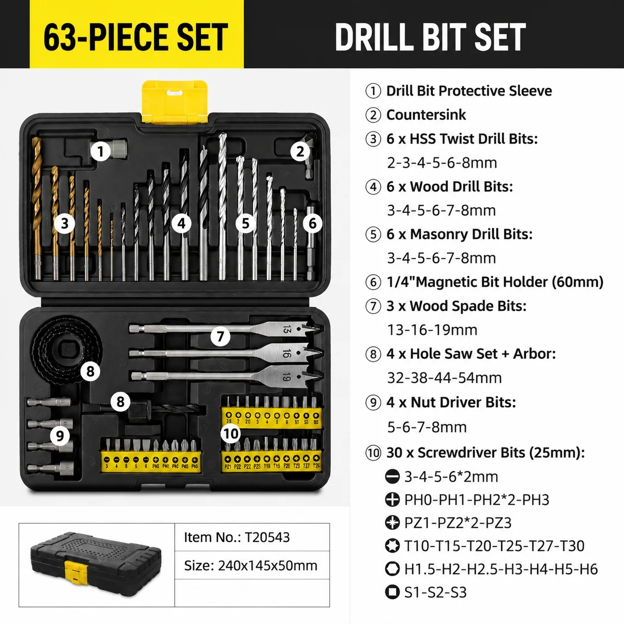 Twist Drill Bit Set Metal Wood Masonry Concrete Cement Brick Power Drill Bits Full Kit Socket Drill Accessories for Construction