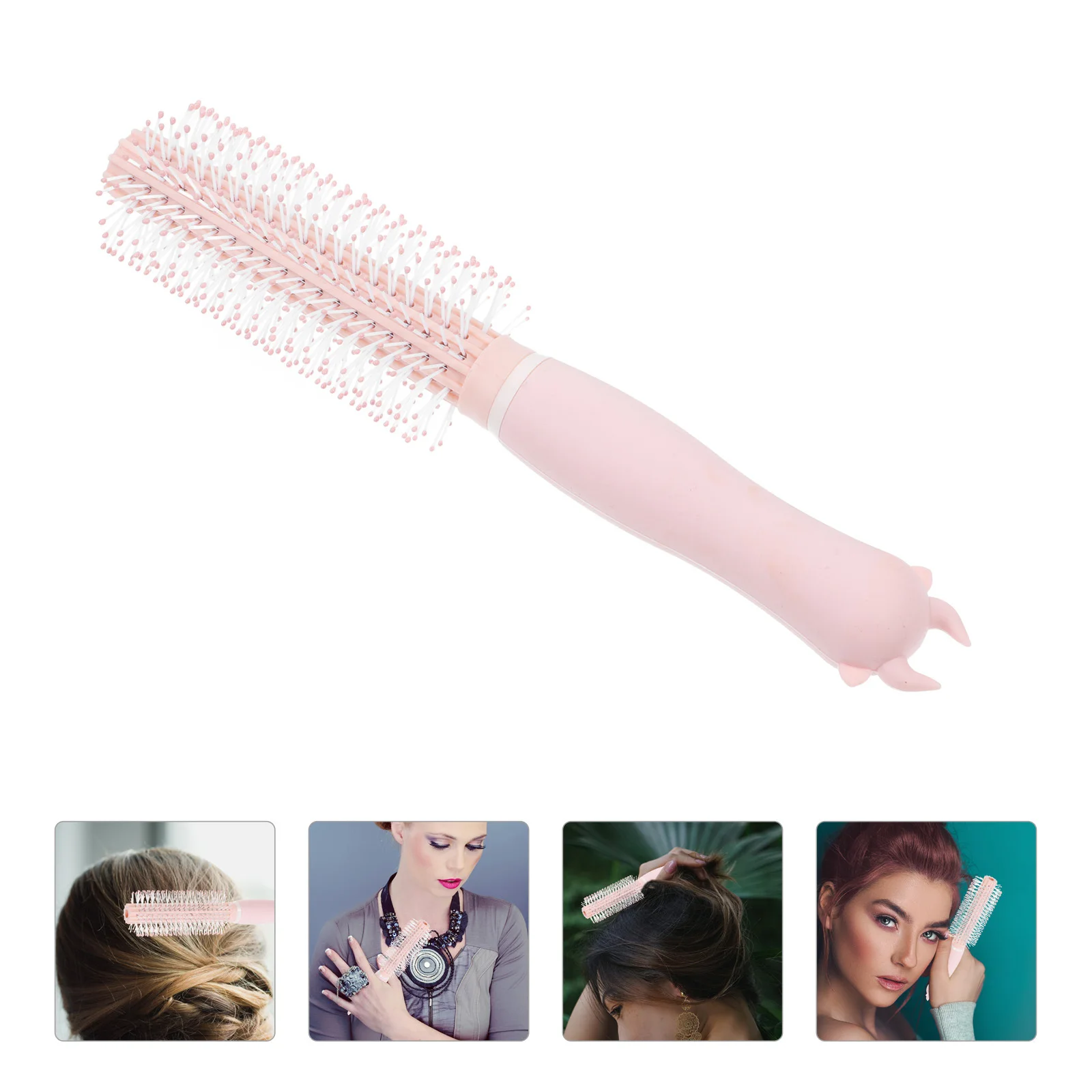 

Mini Hair Curling Brush Lotus Pink Detangling Roll Up Comb Portable Styling Tool For Curly Hair Blow Drying Roller Brush