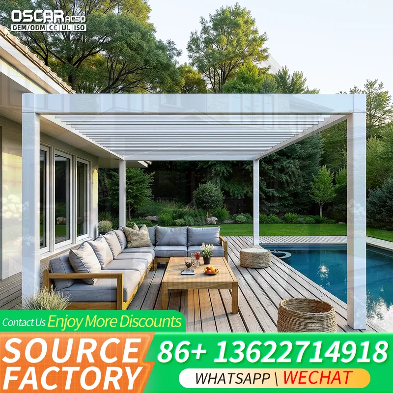 Outdoor Aluminum Motorized Gazebo With LED Lights For Garden Project And Carport pergola