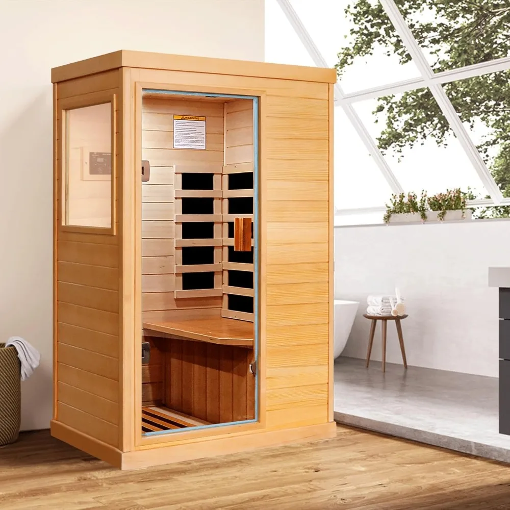 Infrared Sauna for Home with 5 Heater Panels，Indoor Dry Sauna with Heater Panels，Bluetooth and Tempered Glass，Indoor Dry Sauna