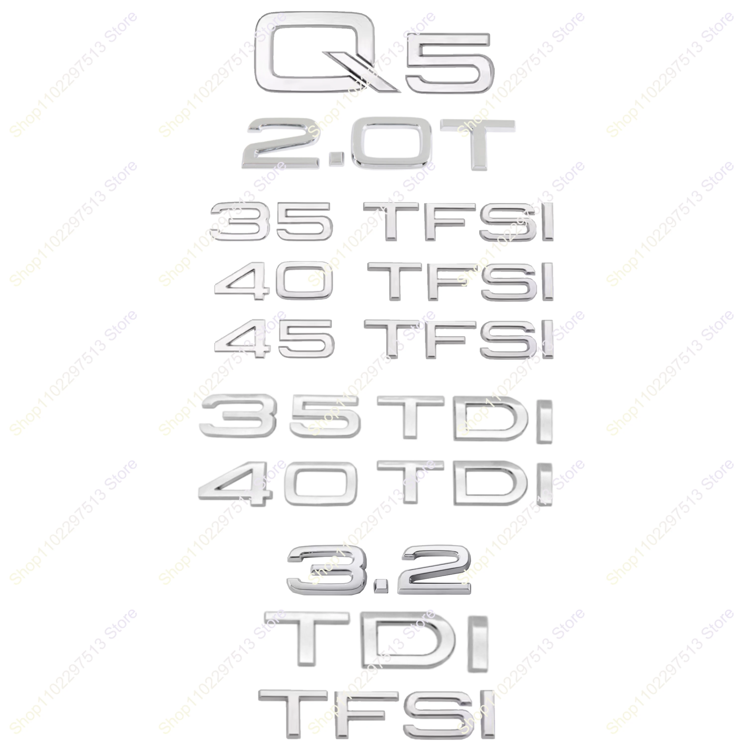 

3D хромированные цифры, буквы Q5 35 40 45 TFSI 35 40 TDI 2,0T 3,2 Эмблема из АБС-пластика для серии Q5 Наклейка с именем багажника автомобиля Аксессуары