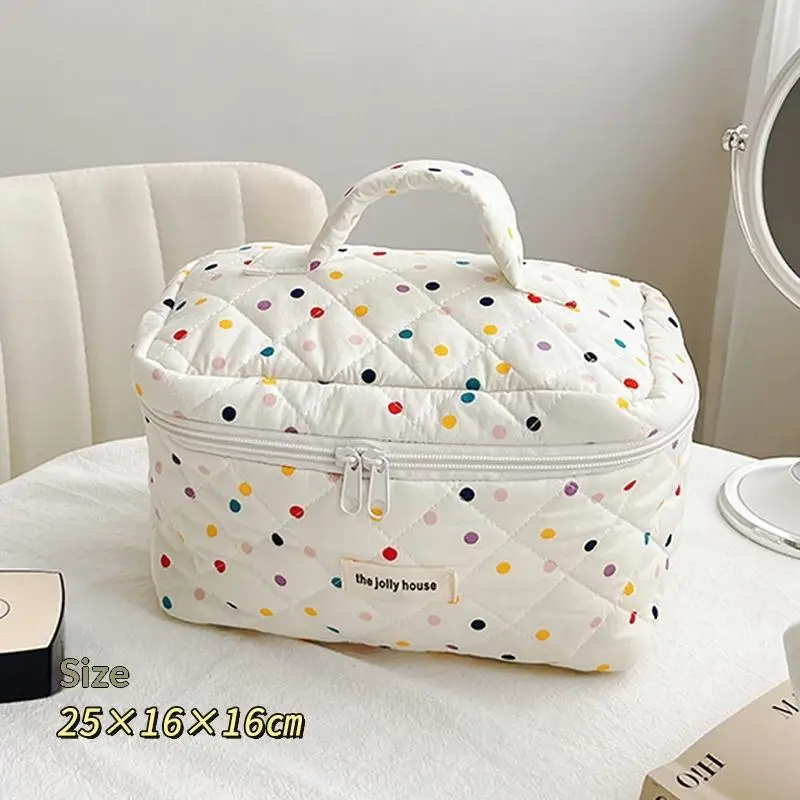 Fashion Colorful Dots Large Capacity Cosmetic Quilted Bag Portable Tote Travel Make Up Storage Bags Women Cotton Handbags Gift