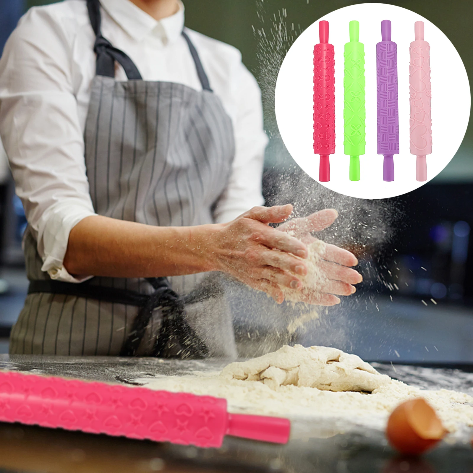 

4 Pcs Multifunction DIY Printed Rolling Pin Baking Plastic Embossed Pins for Cookies