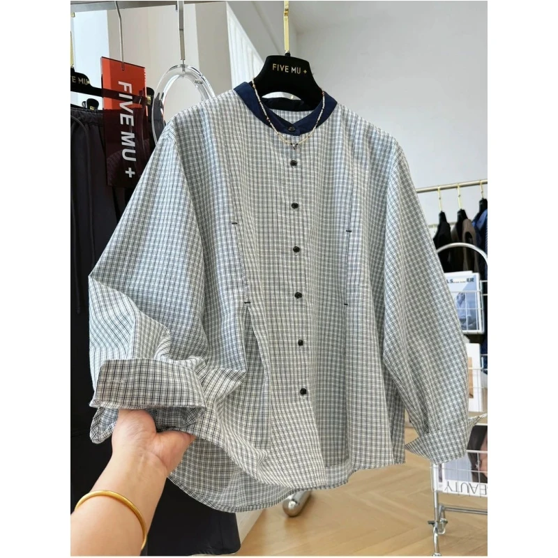 

plus Size 300 Pou Korean Sle Retro Plaid Long Sve irt Loose round Ne ex Spring Autumn New Sle Clothing