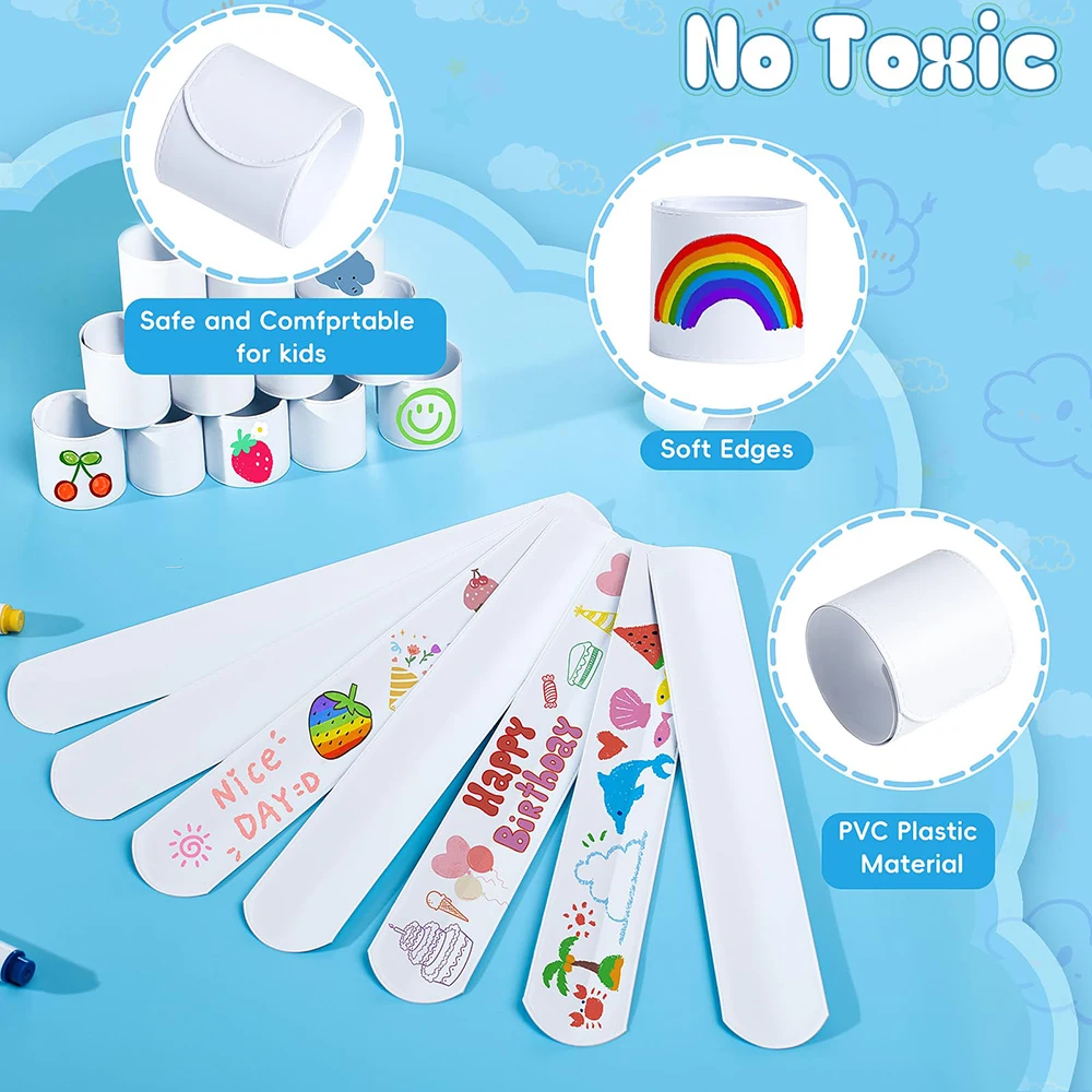 10 Stück PVC-Schlagarmbänder, weiß, DIY, leere Schnappbänder, kreative leere Armbänder für Kindertag, Geburtstag, Mitbringsel – Detail 5