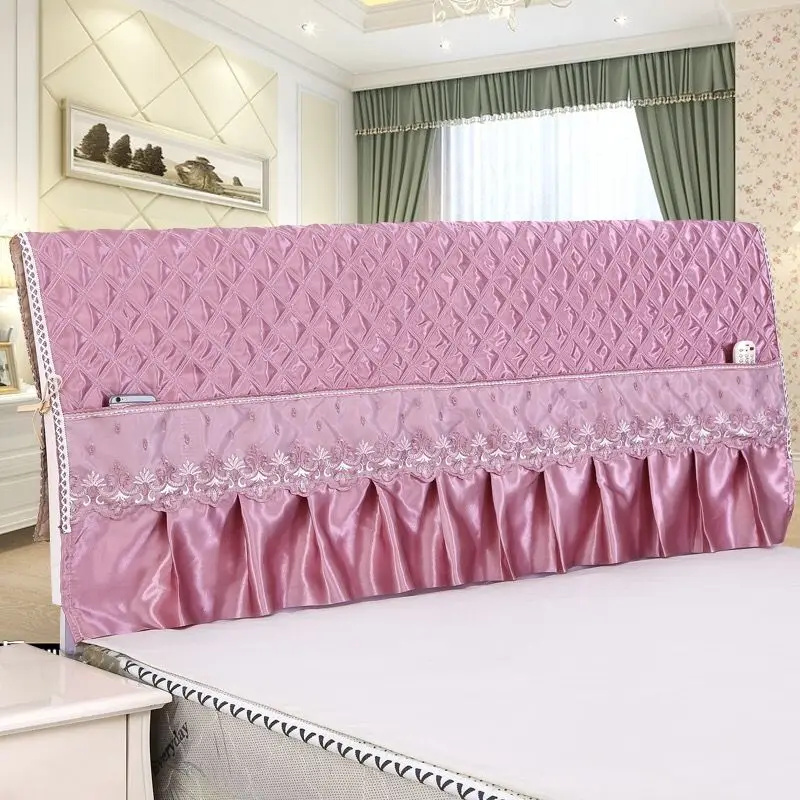 Simple Pure Color Imitation Silk Clip Cotton BedsideProtect Cover Home Bedhead Dustproof Cover Universal Lace Bed Backrest Cover