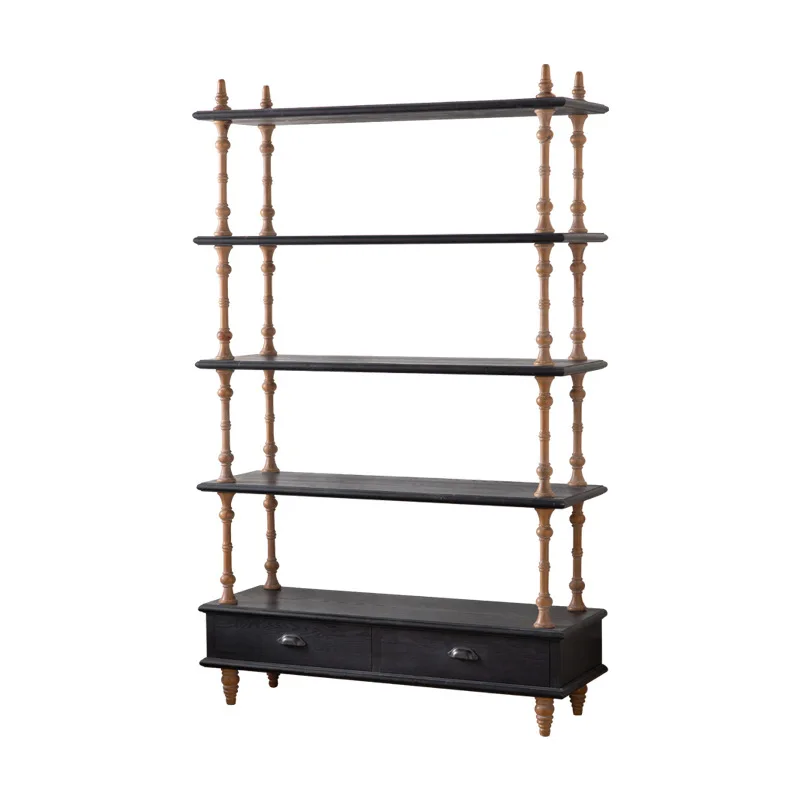 vintage storage display rack, knotless pine bedroom floor-standing bookshelf, multi-layer vintage wall-mounted storage rack