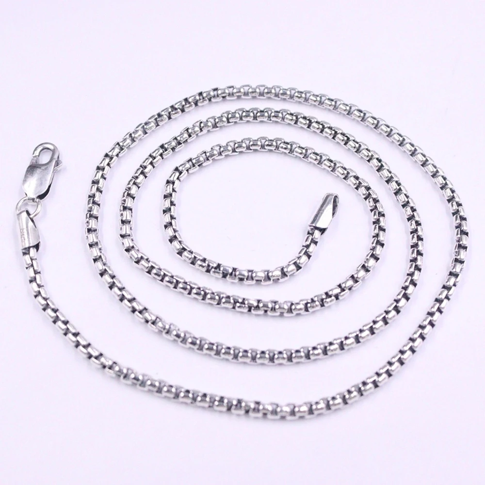 

Real Solid 925 Sterling Silver Chain Men Lucky 2.5mm Square Box Link Necklace 13-16g/50-60cm