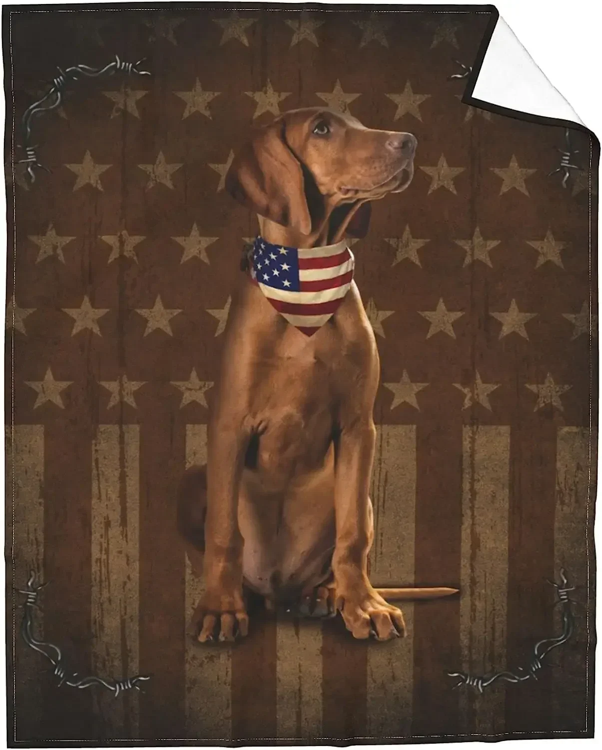 Wooden American Flag Vintage Patriotic Vizsla Dog Patriot Retro pet Animal Blanket Flannel Themed 3D Printed Ultra Soft