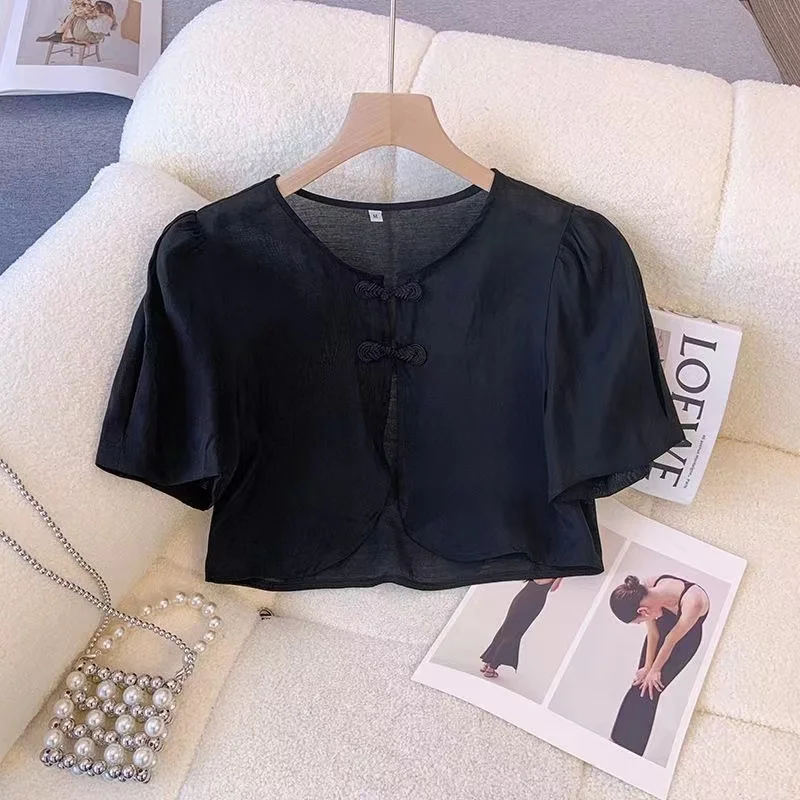 

2025 Summer Women's Short Sleeve Sun Protection Cardigan Trendy Outerwear Shawl Lightweight Polyester Casual Style Pure Color
