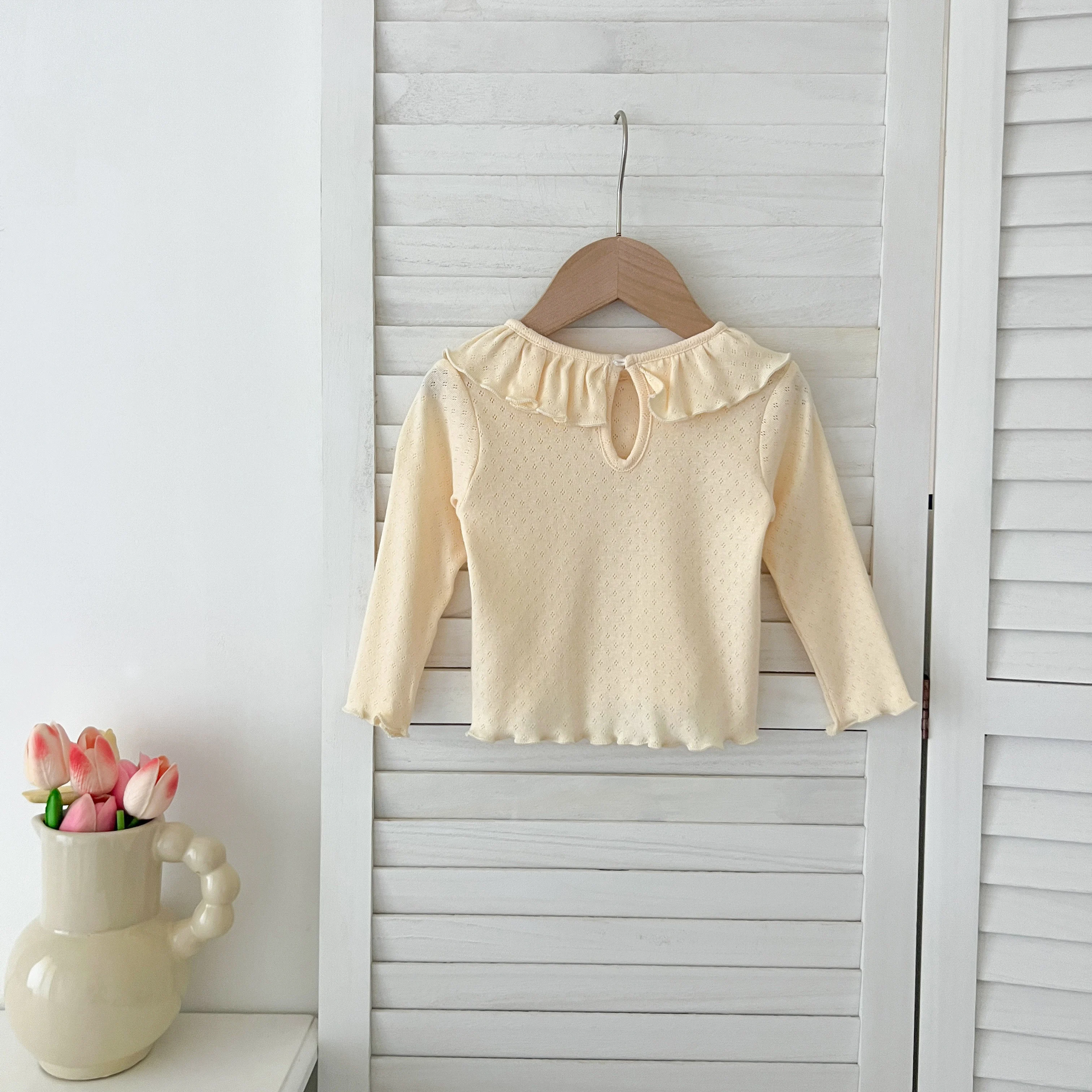 1-6Yrs Baby Kleidung Frühling Infant Mädchen Langarm T-shirts Spitze Lotus Kragen Prinzessin Kinder Bodenbildung Shirt Kleinkind Baumwolle Tops – Detail 36