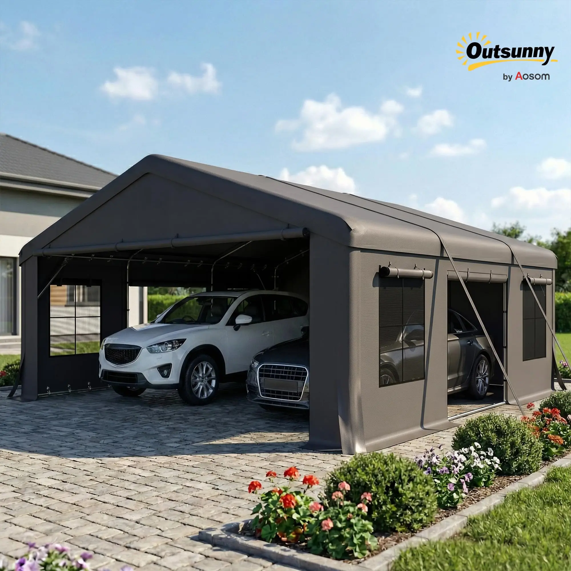 20' x 20' Heavy Duty Carport Portable Garage, Dark Gray