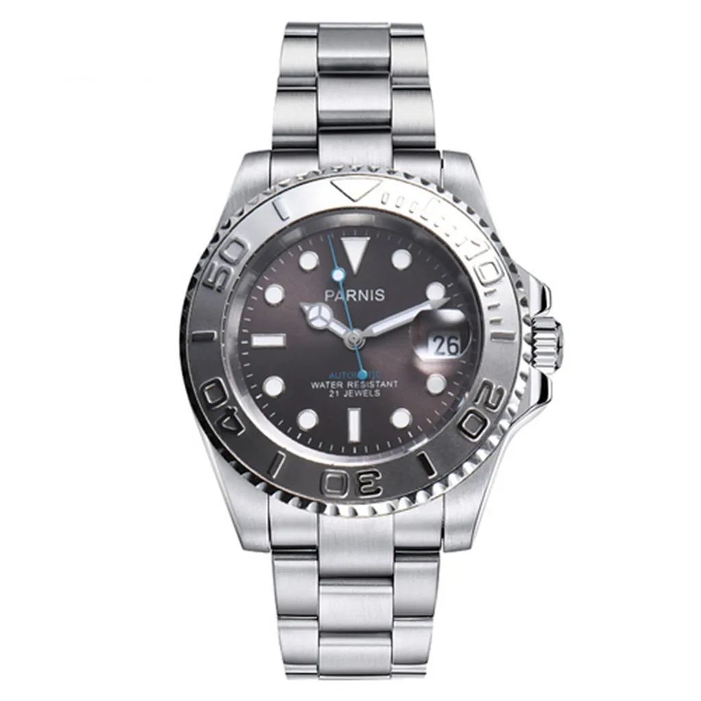 

men luxury brand Parnis 41mm sapphire glass black dial ceramic bezel waterproof luminous hands automatic mechanical watch