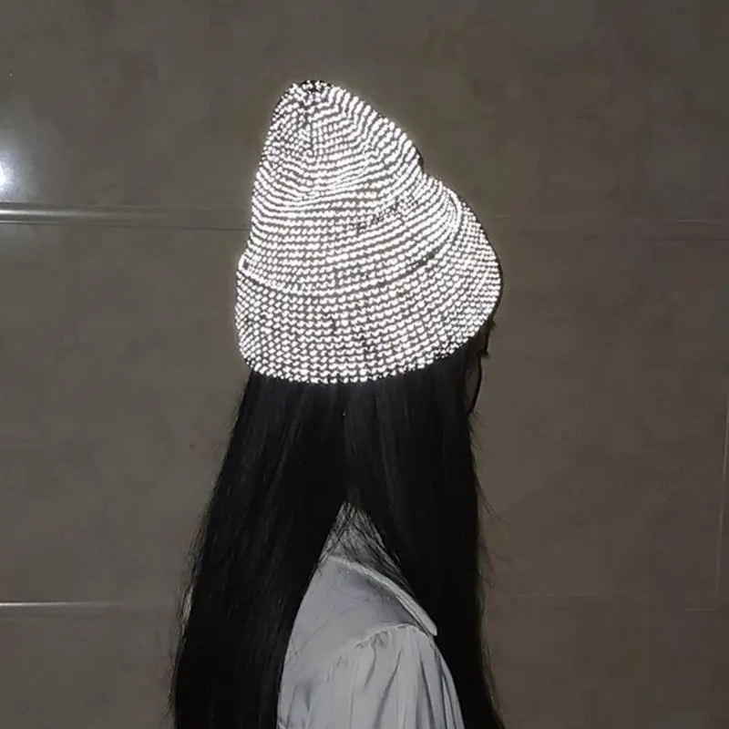 قبعة محبوكة متعددة الاستخدامات A52E لعشاق الهواء الطلق أثناء الليل، قبعة جمجمة عاكسة للضوء #3