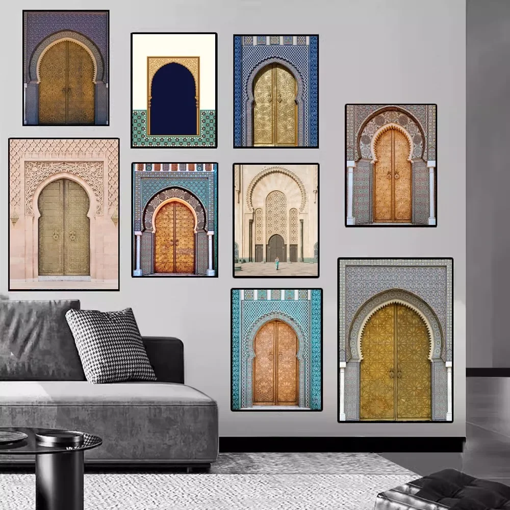 Morocco Door Arabic Self-adhesive Art Poster Decoracion Painting Wall Art White Kraft Paper Home Decor