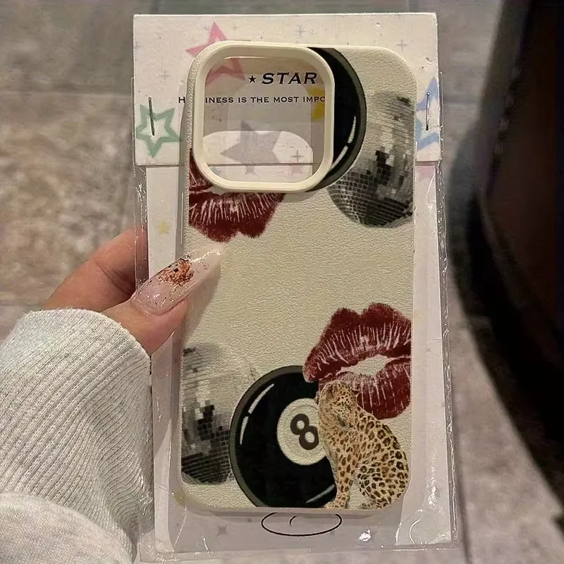 Per iPhone 16 15 14 13 12 11 Pro Max Custodia Vintage Lip Print Stampa leopardata Modello piscina Cover per iPhone 16 15 Plus X XS XR Funda