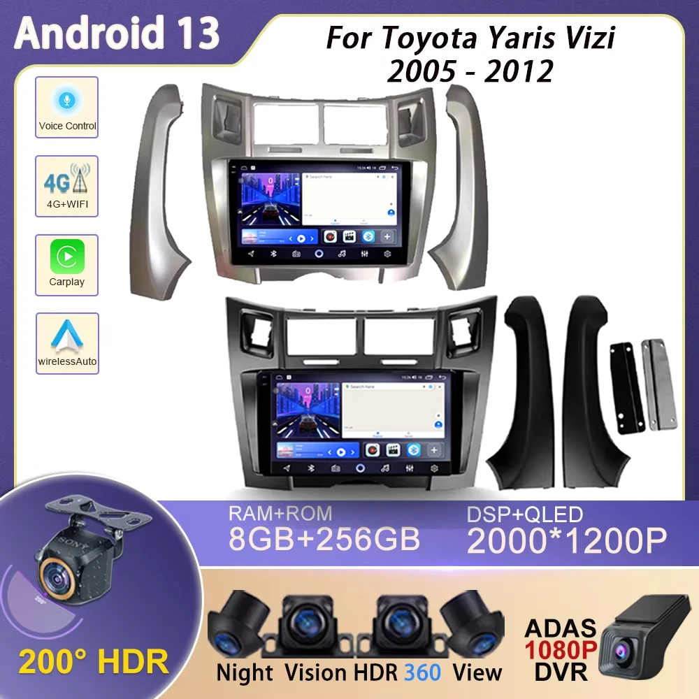 For Toyota Yaris Vizi 2005 2006 2007 - 2012 Carplay Car Multimedia Player Radio XP90 Car Radio Android 13 Auto GPS Navigator