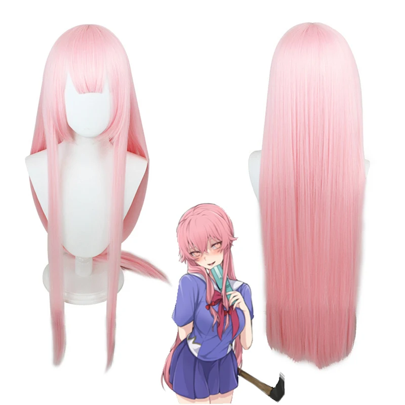 Gasai Yuno Character Wig Anime Future Diary Heroine Cos Modeling Wig Cover Ball Evening Dress Woman Match Long Straight Hair