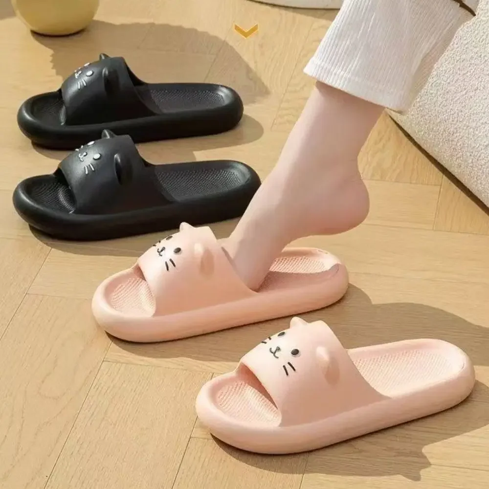 Fashion Cartoon Cat Women's Slippers Anti-Slip Indoor Bathroom Slippers Soft Couple Sandals Home Use