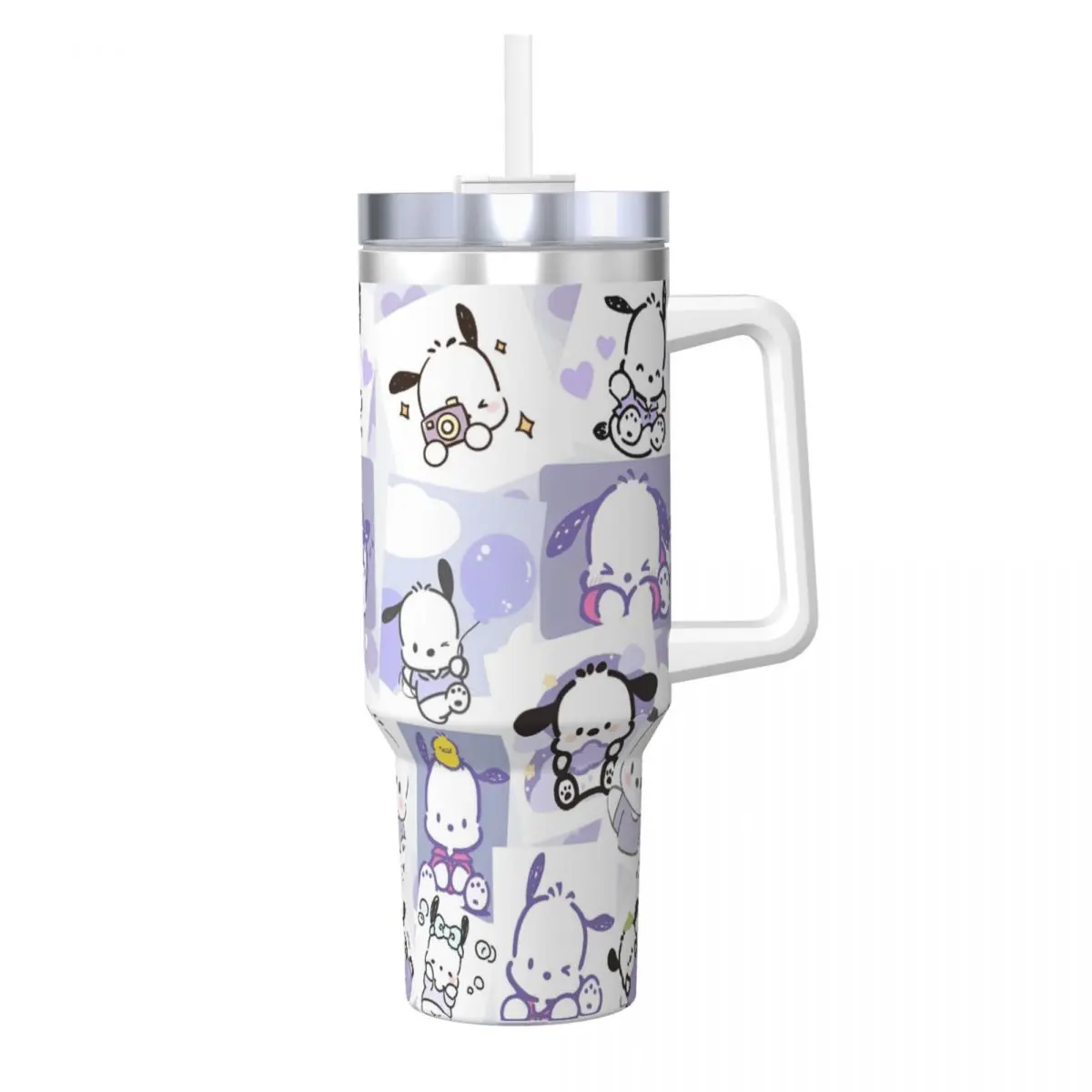 Pochacco Cute Stainless Steel Tumbler Animal Mugs Cup With Straws Travel Cold Water Bottle Keep Heat Large Capacity Thermal Mug