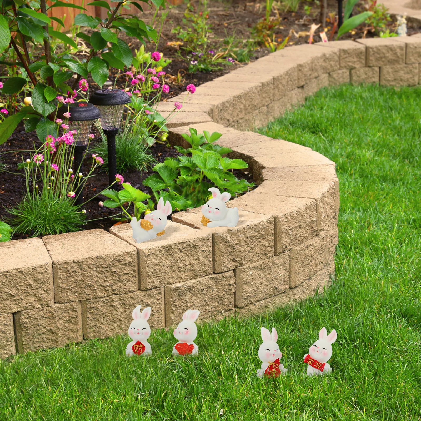 

6 Pcs Miniature Rabbit Figurines SmallResin Bunnies Decor Lightweight Diverse Colors Realistic Details