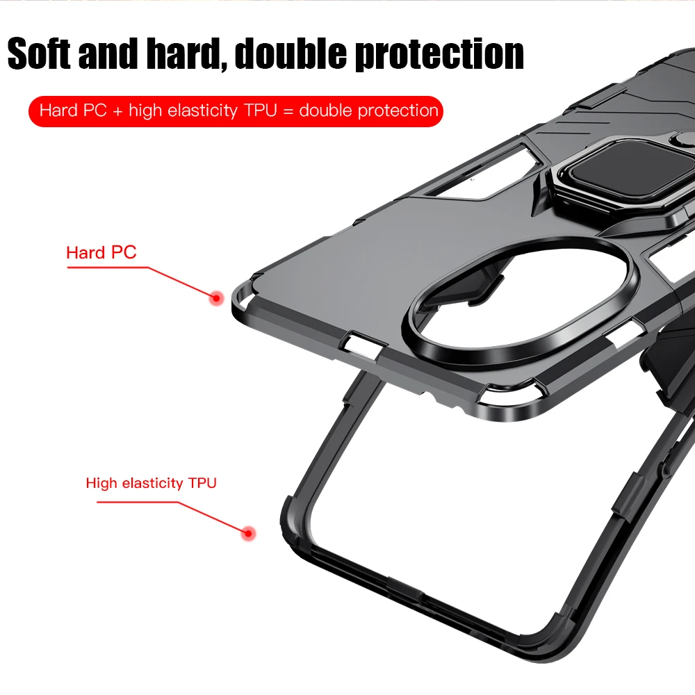 KEYSION Shockproof Armor Case for HONOR 200 Pro 5G Soft Silicone+PC Metal Ring Stand Phone Back Cover for Huawei Honor 200 Pro