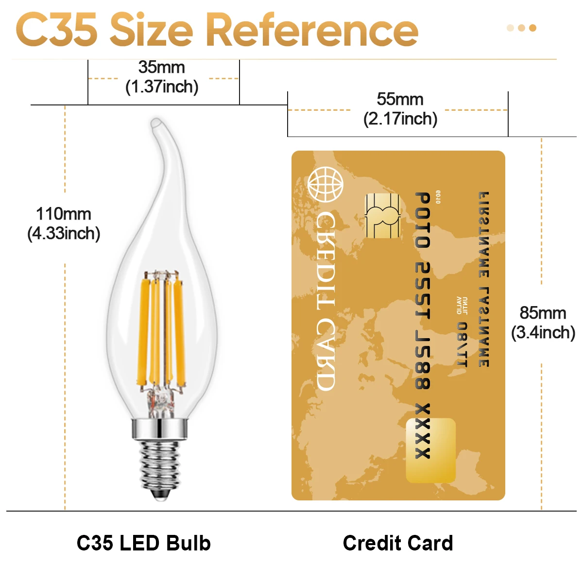 Dimmable C35 Led Bulb 220V 110V E14 E12 Clear Glass 4W 6W Vintage Pendant Crystal lamps Warm White Filament Lamp Decoration Home