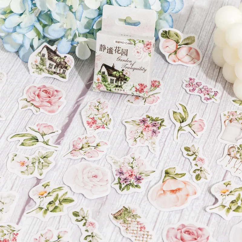 46Pcs Mini Box Stickers Flowers Garden Decorative Children Book Handmade Dairy Journal Supplies Stationery Square Scrapbook 4CM